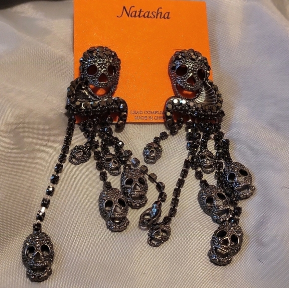 Halloween Skeleton Skull Dangle Earrings - Rhinestone Crystal Gothic Jewelry For Women